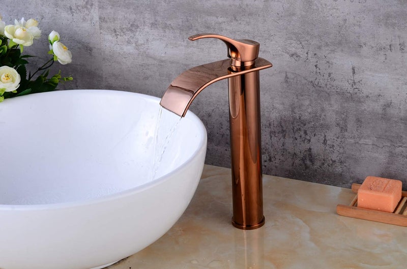 sprinkle LightInTheBox Waterfall Single Lever Vessel Lavatory Basin Tap Centerset Sink Faucet Oil-rubbed Bronze Mixer Taps Bar (rose gold) - Image 3